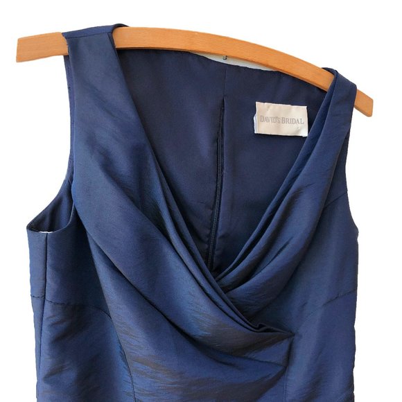 David's Bridal Navy Blue Shiny V Neck Pleated Corset Tank Top / Sleeveless Shirt - Picture 2 of 7